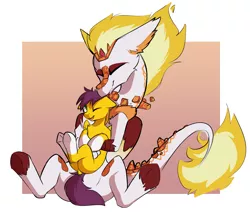 Size: 4511x3821 | Tagged: safe, artist:beardie, derpibooru import, daybreaker, oc, oc:yellow jack, draconequus, pegasus, pony, dock, draconequified, eyes closed, holding a pony, hug, image, licking, pegasus oc, png, sitting, smiling, snuggling, species swap, tongue out, underhoof, wings