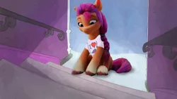 Size: 960x540 | Tagged: safe, artist:pikapetey, artist:torpy-ponius, derpibooru import, edit, edited screencap, screencap, sunny starscout, g5, a heart for sweetie belle, image, jpeg, photoshop, solo, stairs