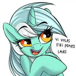 Size: 2000x2000 | Tagged: suggestive, artist:coinpo, derpibooru import, edit, lyra heartstrings, pony, bronybait, esperanto, female, image, mare, meme, png, smiling, solo, text, translation