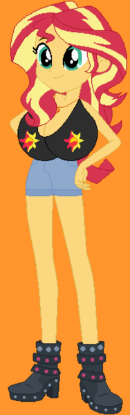 Size: 3072x9786 | Tagged: suggestive, artist:i♡thedazzlings1290, derpibooru import, sunset shimmer, human, equestria girls, 1000 hours in ms paint, breasts, busty sunset shimmer, clothes, female, image, orange background, png, shoes, simple background, solo, stupid sexy sunset shimmer, vector