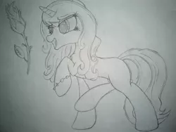 Size: 2016x1512 | Tagged: safe, artist:straighttothepointstudio, derpibooru import, izzy moonbow, pony, unicorn, black and white, bracelet, cute, flower, g5, grayscale, happy, image, izzybetes, jewelry, jpeg, long eyelashes, long hair, long mane, long tail, monochrome, open mouth, solo