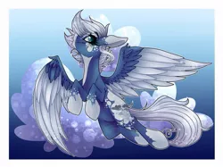 Size: 999x749 | Tagged: safe, artist:moshi.poni, derpibooru import, oc, unofficial characters only, pegasus, pony, abstract background, colored, eyelashes, female, flying, image, jpeg, mare, pegasus oc, smiling, socks (coat marking), solo, two toned wings, wings