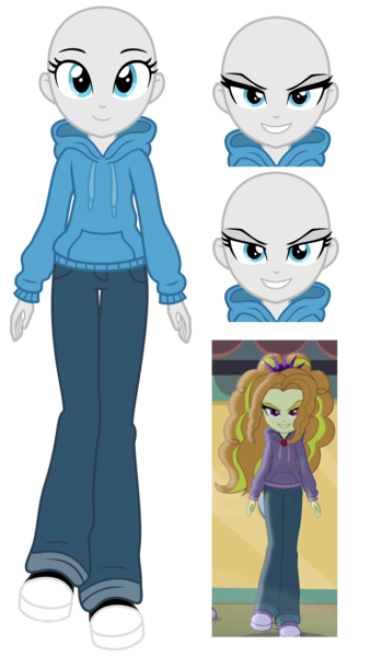 Size: 1490x2648 | Tagged: safe, artist:amgiwolf, derpibooru import, adagio dazzle, equestria girls, rainbow rocks, bald, base, bust, clothes, evil grin, eyelashes, female, grin, hoodie, image, pants, png, screencap reference, shoes, simple background, smiling, smirk, transparent background