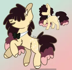 Size: 1724x1668 | Tagged: safe, artist:caramelbolt24, derpibooru import, oc, unofficial characters only, earth pony, pony, abstract background, bowtie, colored hooves, duo, ear fluff, earth pony oc, eyes closed, hair over eyes, image, jpeg, raised hoof, rearing, signature