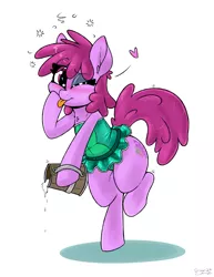 Size: 2550x3300 | Tagged: suggestive, artist:skoon, derpibooru import, berry punch, berryshine, earth pony, semi-anthro, cameltoe, clothes, drunk, female, holiday, image, lingerie, looking at you, one eye closed, one piece, png, saint patrick's day, satin, simple background, skirt, solo, standing, standing on one leg, tongue out, wink, winking at you