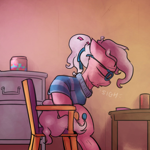 Size: 800x800 | Tagged: safe, artist:captainhoers, derpibooru import, pinkie pie, earth pony, pony, the sunjackers, cyberpunk, elderly, female, image, jpeg, mare, older, older pinkie pie, sad, sitting, solo