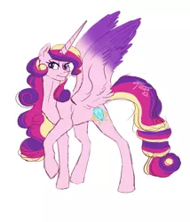 Size: 917x1072 | Tagged: safe, artist:skruxghost, derpibooru import, princess cadance, alicorn, pony, cutie mark, female, horn, image, png, raised hoof, simple background, solo, spread wings, white background, wings