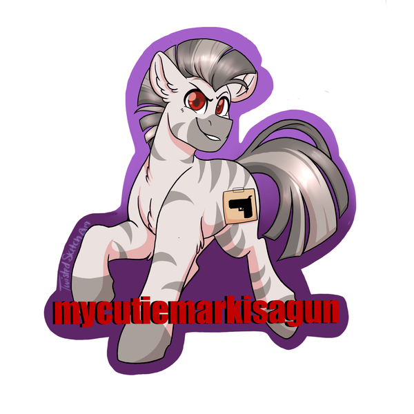 Size: 3000x3000 | Tagged: safe, derpibooru import, oc, oc:mcmiag, zebra, gun, image, png, red eyes, sticky note, weapon