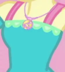 Size: 1920x2144 | Tagged: safe, deleted from derpibooru, derpibooru import, screencap, fluttershy, best in show: the victory lap, equestria girls, equestria girls series, spoiler:eqg series (season 2), boobshot, breasts, cropped, geode of fauna, image, jewelry, jpeg, magical geodes, necklace