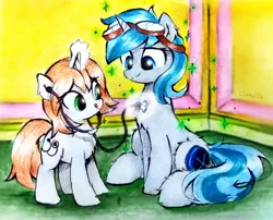 Size: 996x803 | Tagged: safe, artist:liaaqila, derpibooru import, oc, oc:healing touch, oc:rym, unofficial characters only, pony, unicorn, checkup, commission, cute, female, filly, healing, image, jpeg, magic, stethoscope