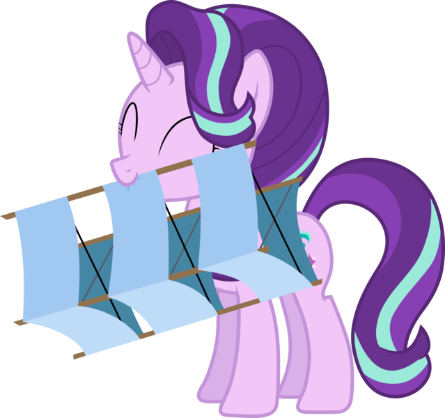 Size: 6385x5995 | Tagged: safe, artist:uigsyvigvusy, derpibooru import, starlight glimmer, pony, unicorn, absurd resolution, cute, eyes closed, female, glimmerbetes, image, kite, mare, mouth hold, png, simple background, standing, that pony sure does love kites, transparent background, vector