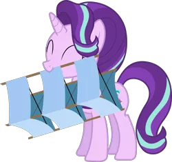 Size: 6385x5995 | Tagged: safe, artist:uigsyvigvusy, derpibooru import, starlight glimmer, pony, unicorn, absurd resolution, cute, eyes closed, female, glimmerbetes, image, kite, mare, mouth hold, png, simple background, standing, that pony sure does love kites, transparent background, vector