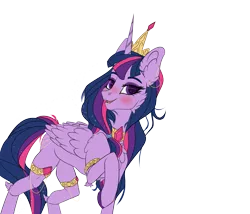 Size: 4000x3423 | Tagged: safe, derpibooru import, twilight sparkle, alicorn, pony, blushing, colored, crown, flat colors, horn, image, jewelry, painted hooves, png, purple eyes, purple mane, regalia, smiling, solo, wings