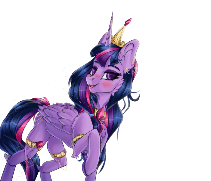 Size: 4000x3423 | Tagged: safe, derpibooru import, twilight sparkle, alicorn, pony, blushing, crown, horn, image, jewelry, painted hooves, png, purple eyes, purple mane, regalia, smiling, solo, wings