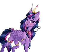 Size: 4000x3423 | Tagged: safe, derpibooru import, twilight sparkle, alicorn, pony, blushing, crown, horn, image, jewelry, painted hooves, png, purple eyes, purple mane, regalia, smiling, solo, wings