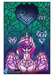 Size: 2039x2894 | Tagged: safe, artist:princessluna325, derpibooru import, princess cadance, queen chrysalis, alicorn, pony, crystal heart, disguise, disguised changeling, fake cadance, heart, image, png, solo, stained glass, stars