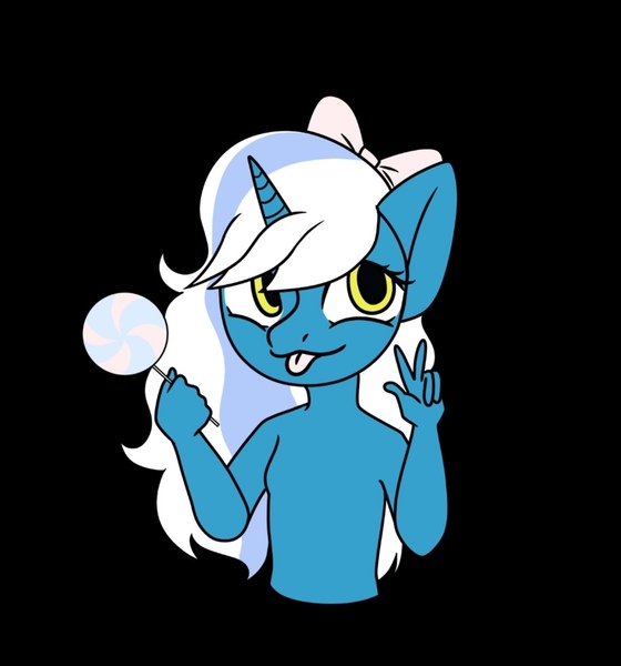 Size: 1080x1158 | Tagged: safe, artist:sourraspberry, derpibooru import, oc, oc:fleurbelle, alicorn, anthro, alicorn oc, bow, candy, female, food, hair bow, horn, image, jpeg, lollipop, peace sign, tongue out, wings, yellow eyes