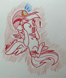 Size: 2603x3035 | Tagged: safe, artist:c.a.m.e.l.l.i.a, derpibooru import, rainbow dash, pegasus, pony, cute, dashabetes, flying, image, jpeg, surprised, traditional art