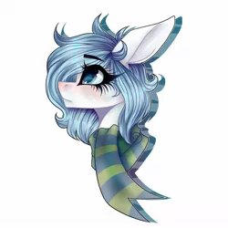 Size: 1080x1080 | Tagged: safe, artist:moshi.poni, derpibooru import, oc, unofficial characters only, earth pony, pony, blushing, bust, clothes, earth pony oc, eyelashes, female, image, jpeg, looking up, mare, scarf, simple background, solo, white background