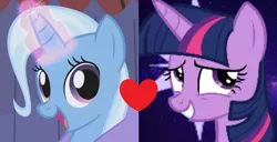 Size: 1108x566 | Tagged: safe, derpibooru import, trixie, twilight sparkle, female, heart, image, lesbian, png, shipping, shipping domino, twixie