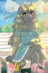 Size: 1300x1947 | Tagged: safe, artist:jerraldina, derpibooru import, anthro, commission, female, image, jpeg, looking at you, outdoors, spring, your character here