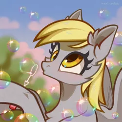 Size: 3000x3000 | Tagged: safe, artist:rrd-artist, derpibooru import, derpy hooves, pegasus, blowing bubbles, image, jpeg