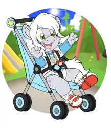 Size: 2480x2852 | Tagged: safe, artist:yookey, derpibooru import, oc, oc:fossil fluster, anthro, baby, commission, diaper, image, pacifier, png, solo, stroller, ych result