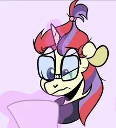 Size: 1071x1178 | Tagged: safe, artist:woollily, derpibooru import, moondancer, pony, unicorn, eye twitch, glasses, image, jpeg, levitation, magic, solo, telekinesis, wavy mouth