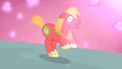 Size: 520x293 | Tagged: safe, derpibooru import, screencap, big macintosh, earth pony, pony, the break up breakdown, animated, funny, gif, heart, heart background, heart eyes, image, loop, running, slow motion, solo, wingding eyes