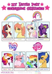 Size: 2592x3670 | Tagged: safe, artist:pandemiamichi, derpibooru import, cotton candy (g3), dainty dove (g2), flash sentry, moondancer (g1), posey, prince firefly, rainbow dash, sunny daze (g3), earth pony, pegasus, pony, unicorn, six fanarts, bandaid, bow, cotton candy, eyeshadow, fangs, freckles, g1, g2, g3, g4, generation leap, image, makeup, png