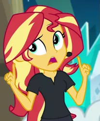 Size: 597x720 | Tagged: safe, derpibooru import, screencap, sunset shimmer, all the world's off stage, equestria girls, equestria girls series, cropped, image, png, solo