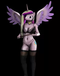 Size: 853x1080 | Tagged: suggestive, artist:litterpaws, derpibooru import, princess cadance, alicorn, anthro, 3d, clothes, derpibooru exclusive, female, image, lacy underwear, looking at you, png, riding crop, socks, source filmmaker, spread wings, sultry, thigh highs, wings