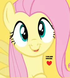 Size: 722x804 | Tagged: safe, artist:twilyisbestpone, derpibooru import, fluttershy, pegasus, pony, c:, cute, derpibooru exclusive, female, heart, image, looking at you, mare, open mouth, png, positive ponies, shyabetes, simple background, smiling, solo, talking to viewer, yellow background