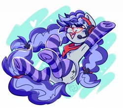 Size: 2048x1793 | Tagged: safe, artist:ruef, derpibooru import, oc, oc:cinnabyte, unofficial characters only, adorkable, bandana, clothes, commission, cute, dork, excited, gaming headset, glasses, happy, headphones, image, jpeg, smiling, socks, striped socks