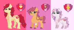 Size: 1750x725 | Tagged: safe, artist:ponyrasmeii, derpibooru import, apple bloom, scootaloo, sweetie belle, earth pony, pegasus, pony, unicorn, bandage, bandaid, bow, chest fluff, coat markings, cutie mark crusaders, cutie mark redesign, disabled, female, filly, hair bow, image, painted hooves, pigtails, png, redesign, simple background, size difference, socks (coat marking), underbelly