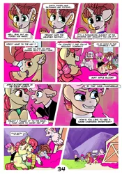 Size: 2100x3000 | Tagged: safe, artist:loryska, derpibooru import, apple bloom, oc, oc:clarabelle, oc:conundrum solar flare, oc:niko, oc:plumeria, earth pony, hybrid, pegasus, unicorn, zony, comic:friendship grows, adopted offspring, alternate cutie mark, colored hooves, ear fluff, hug, image, mouth hold, offspring, older, older apple bloom, parent:derpy hooves, parent:doctor whooves, parent:quibble pants, parent:rainbow dash, parent:sweetie belle, parents:doctorderpy, parents:quibbledash, png, unshorn fetlocks