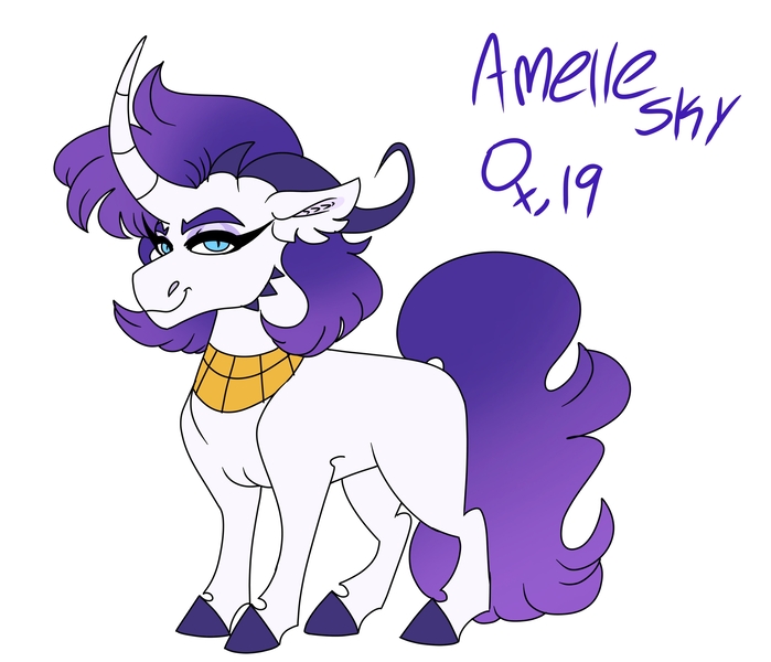 Size: 3239x2780 | Tagged: safe, artist:dodiejinx, derpibooru import, oc, oc:amelle sky, unofficial characters only, dracony, hybrid, pony, unicorn, female, image, interspecies offspring, jpeg, mare, not rarity, offspring, parent:rarity, parent:spike, parents:sparity, simple background, solo, white background