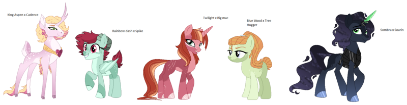 Size: 2188x570 | Tagged: safe, artist:jusenji, derpibooru import, oc, unofficial characters only, deer, deer pony, dracony, earth pony, hybrid, original species, pony, unicorn, base used, image, interspecies offspring, magical gay spawn, offspring, parent:big macintosh, parent:king aspen, parent:king sombra, parent:prince blueblood, parent:princess cadance, parent:rainbow dash, parent:soarin', parent:spike, parent:tree hugger, parent:twilight sparkle, parents:aspence, parents:rainbowspike, parents:soarbra, parents:treeblood, parents:twimac, png, simple background, transparent background