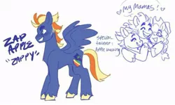 Size: 540x327 | Tagged: artist needed, safe, derpibooru import, applejack, rainbow dash, oc, oc:zap apple, appledash, female, image, jpeg, lesbian, magical lesbian spawn, offspring, parent:applejack, parent:rainbow dash, parents:appledash, shipping, simple background, white background