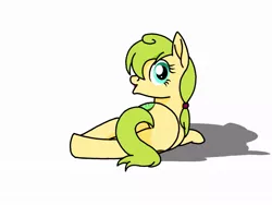 Size: 1024x768 | Tagged: safe, artist:windy breeze, derpibooru import, oc, earth pony, pony, both cutie marks, butt, female, food, image, jpeg, kiwi (fruit), looking back, lying down, mare, not apple fritter, plot, shadow, side, simple background, solo, white background