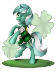Size: 900x1169 | Tagged: safe, artist:themoonfall, derpibooru import, lyra heartstrings, pony, unicorn, female, happy st. patrick's day, holiday, image, mare, one eye closed, png, saint patrick's day, solo, wink