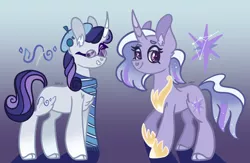 Size: 2388x1556 | Tagged: safe, artist:caramelbolt24, derpibooru import, oc, unofficial characters only, pony, unicorn, beret, clothes, cloven hooves, curved horn, ear fluff, eyelashes, gradient background, grin, hat, hoof shoes, horn, image, jpeg, magical lesbian spawn, offspring, parent:rainbow dash, parent:rarity, parent:twilight sparkle, parents:raridash, parents:twidash, peytral, scarf, signature, smiling, unicorn oc