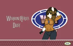 Size: 1920x1200 | Tagged: safe, derpibooru import, oc, oc:daisy pumpkin, anthro, pegasus, clothes, deviantart, fingerless gloves, gloves, hoodie, image, jpeg, pants, ponytail, solarwishbonestudios, solo, symbol, wallpaper, wearewishboneheroes, wishbone heroes, wishbonemakerstudios