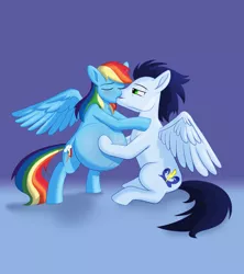 Size: 2932x3300 | Tagged: safe, artist:parturient, derpibooru import, rainbow dash, soarin', pegasus, pony, belly, belly button, big belly, blushing, eyes closed, female, image, kissing, male, male and female, mare, mare and stallion, momma dash, outie belly button, png, preggo dash, pregnant, shipping, simple background, soarindash, spread wings, stallion, straight, wings
