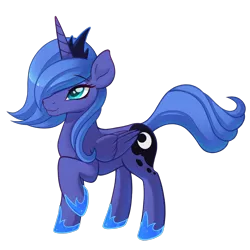 Size: 1638x1638 | Tagged: safe, artist:nathayro37, derpibooru import, princess luna, alicorn, pony, female, folded wings, hair over one eye, hoof shoes, image, jewelry, mare, png, raised hoof, s1 luna, simple background, solo, standing, three quarter view, tiara, transparent background, wings