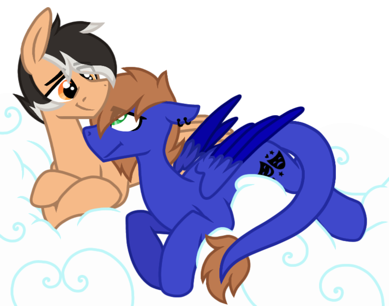 Size: 812x640 | Tagged: safe, artist:froyo15sugarblast, derpibooru import, oc, oc:airin sparkle, oc:hearty felt, original species, pegasus, pony, airifelt, base used, cloud, ear piercing, gay, image, laying on a cloud, looking at each other, male, oc x oc, piercing, png, rule 63, shipping, simple background, trans male, transgender, transparent background, winged lion pegasus