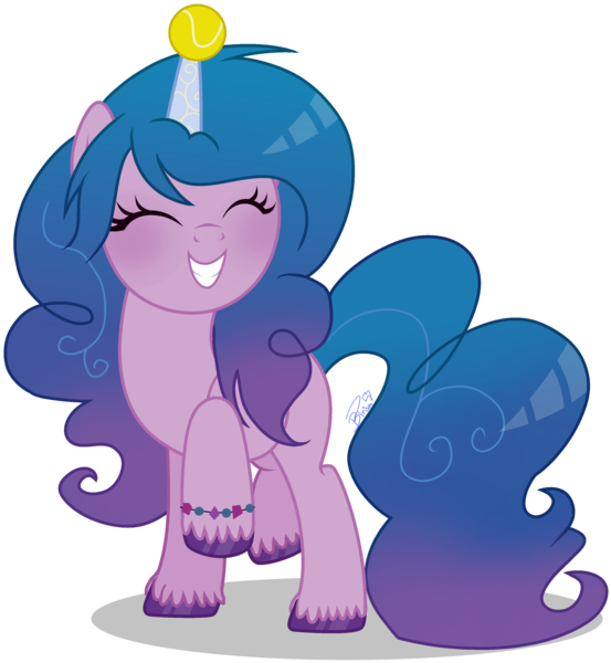 Size: 3026x3283 | Tagged: safe, artist:brushprism, artist:teepew, derpibooru import, izzy moonbow, pony, unicorn, ball, bracelet, cute, eyes closed, female, g5, grin, happy pony, high res, horn, horn guard, horn impalement, hornball, image, izzy's tennis ball, izzybetes, jewelry, mare, mlpg5, my little pony, pink, png, raised hoof, simple background, smiling, solo, teeth, tennis ball, transparent background, unshorn fetlocks