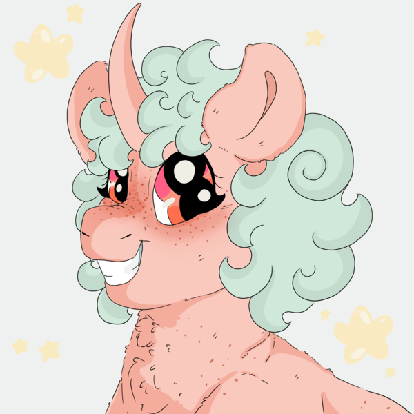 Size: 2560x2560 | Tagged: artist needed, safe, derpibooru import, oc, oc:luna doodle, pony, unicorn, blushing, bust, freckles, grin, image, looking at you, png, smiling, solo