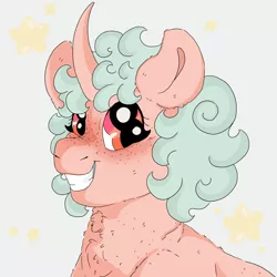 Size: 2560x2560 | Tagged: artist needed, safe, derpibooru import, oc, oc:luna doodle, pony, unicorn, blushing, bust, freckles, grin, image, looking at you, png, smiling, solo