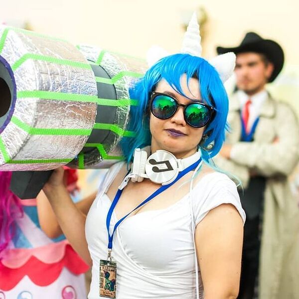 Size: 640x640 | Tagged: safe, derpibooru import, vinyl scratch, human, bass cannon, bronukon, clothes, cosplay, costume, image, irl, irl human, jpeg, photo, ukraine